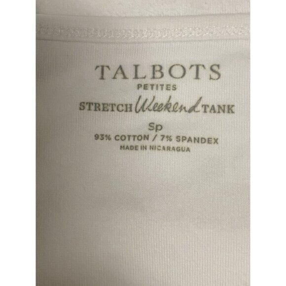 Talbots Stretch Weekend Tank - Sleeveless U-Neck Cotton Blend White Tank Size PS - Picture 4 of 4